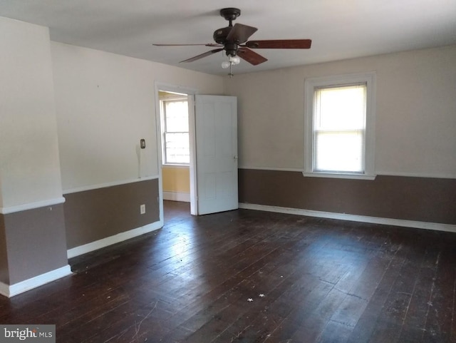 61AND63 Dune Dr, North East, MD 21901 - empty room with ceiling fan, baseboards, and dark wood finished floors