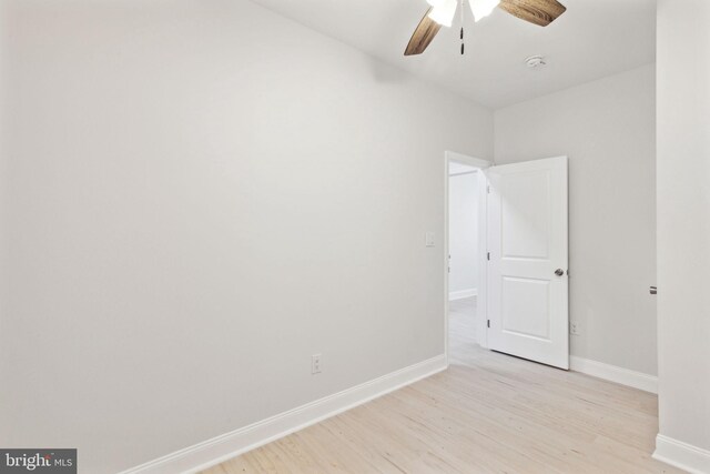 unfurnished room featuring ceiling fan and light hardwood / wood-style flooring