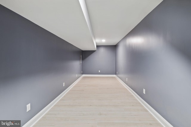 basement with light wood-type flooring