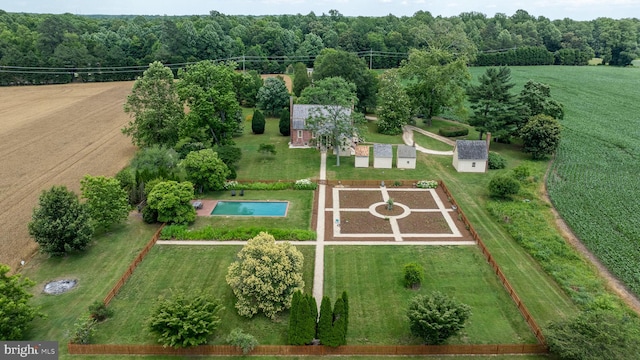 birds eye view of property featuring a rural view