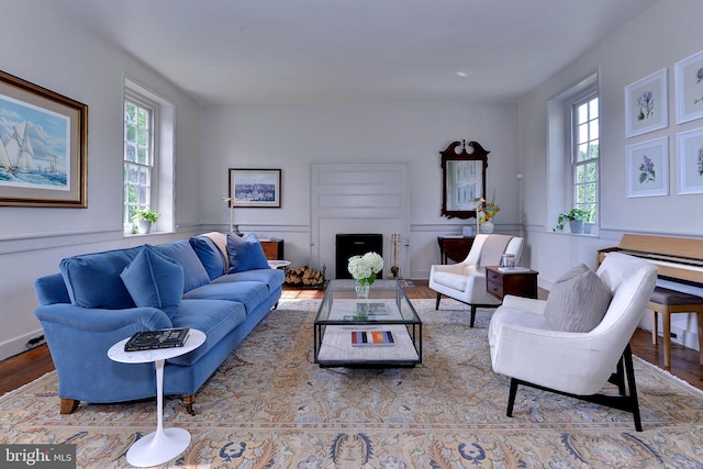 living room featuring a healthy amount of sunlight and light wood-type flooring