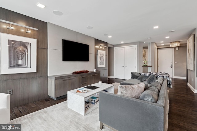 living room with hardwood / wood-style floors