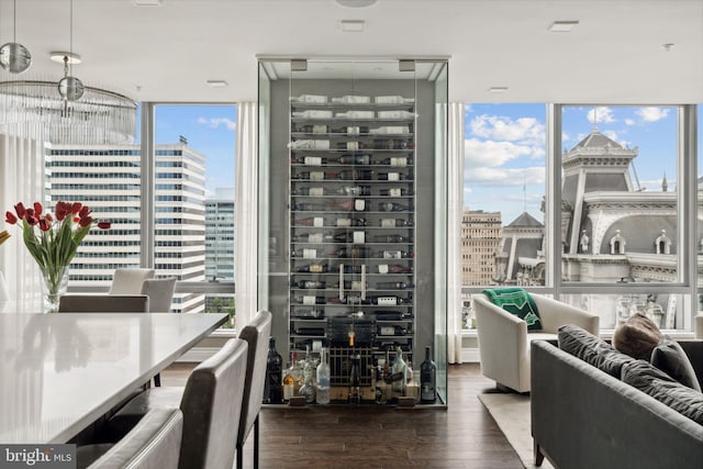 interior space featuring dark hardwood / wood-style floors and floor to ceiling windows