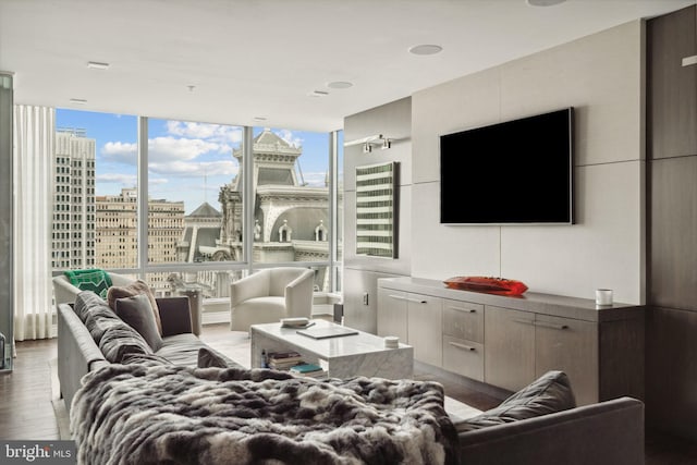 living room featuring hardwood / wood-style floors and floor to ceiling windows