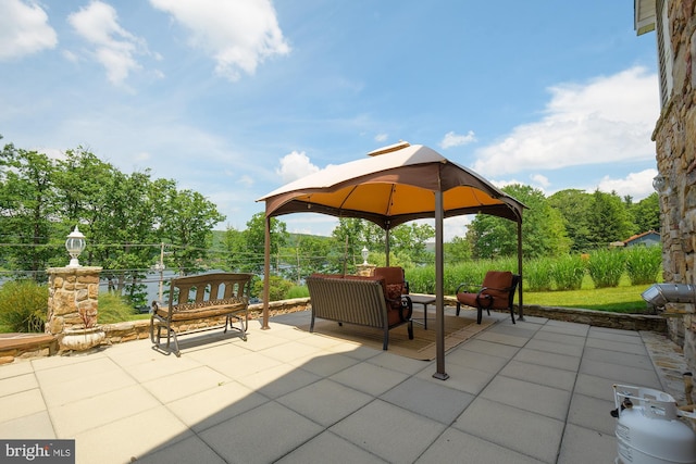 view of patio / terrace with a gazebo and an outdoor living space