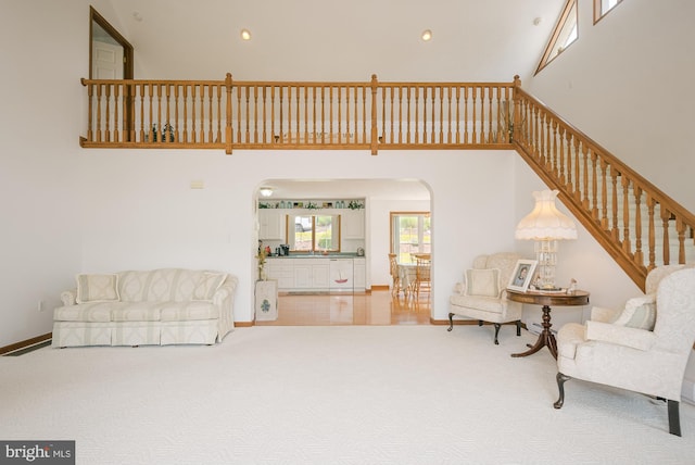 living room with carpet flooring