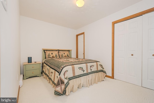 bedroom featuring carpet and a closet