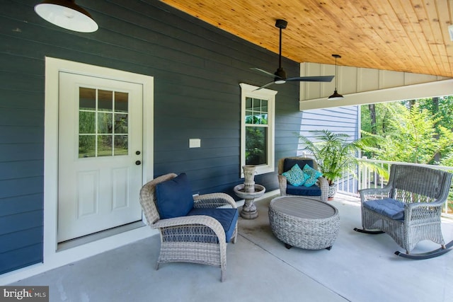 view of patio / terrace featuring covered porch and ceiling fan