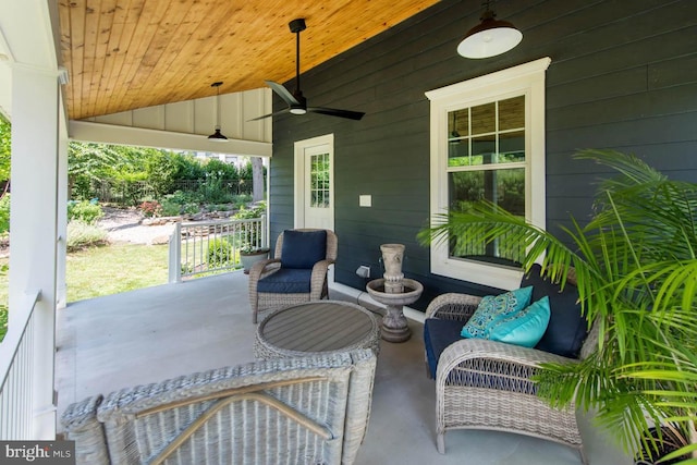 view of patio with covered porch and ceiling fan