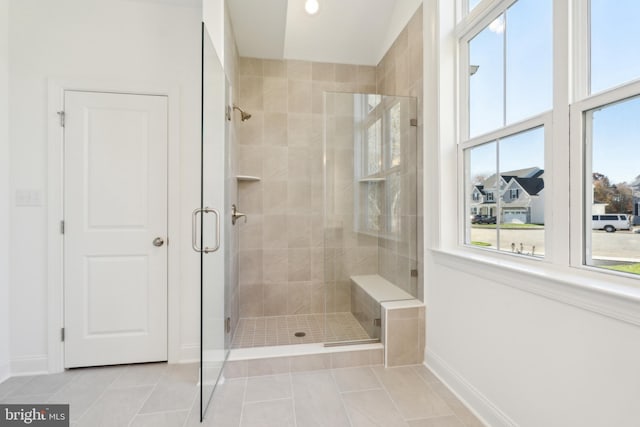 5095 Maple Ridge Way, Emmaus, PA 18049 - bathroom featuring tile patterned floors, plenty of natural light, and a shower stall
