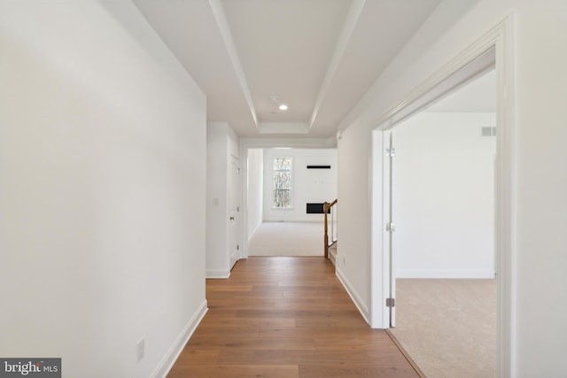 5095 Maple Ridge Way, Emmaus, PA 18049 - hallway featuring wood finished floors, carpet flooring, baseboards, and recessed lighting