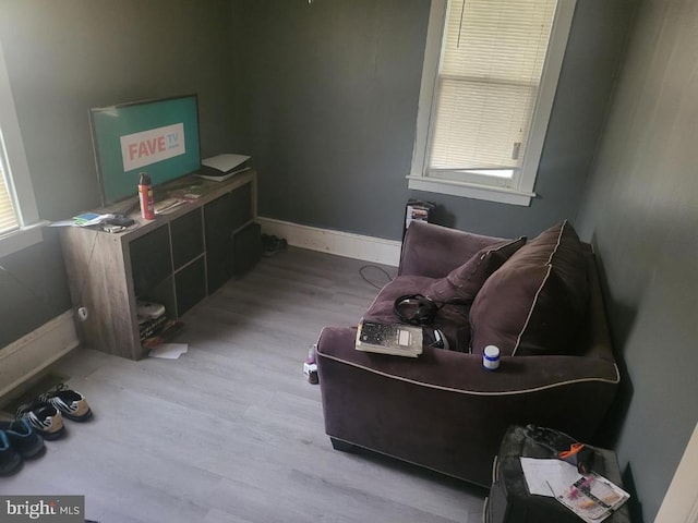 living area with light hardwood / wood-style flooring