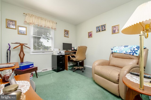 view of carpeted home office