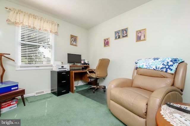 home office with carpet flooring