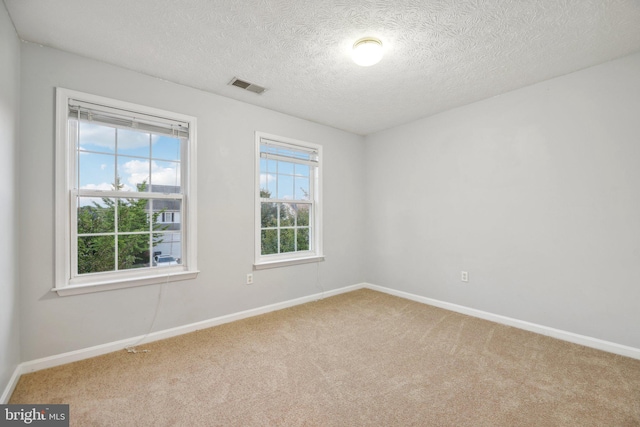 carpeted spare room featuring a textured ceiling