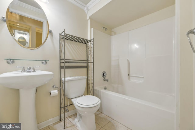 full bathroom featuring tile patterned flooring, sink, toilet, and shower / bath combination