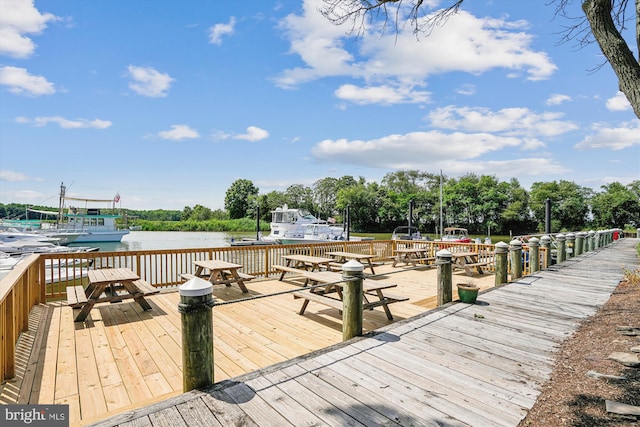 view of dock featuring a water view