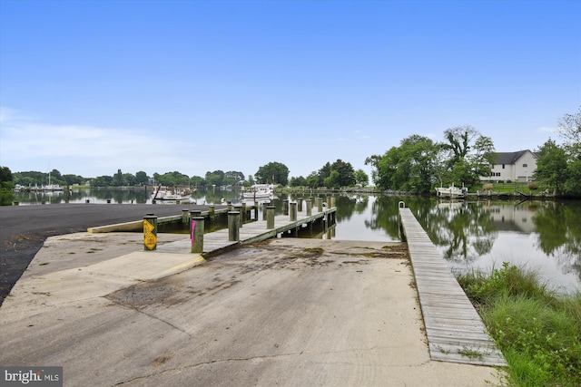 view of dock with a water view