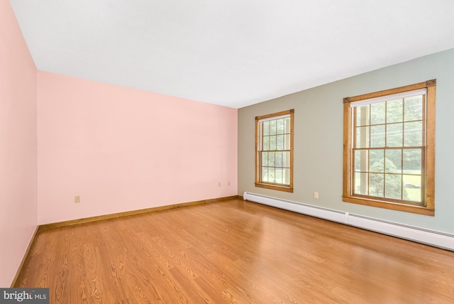 spare room featuring light hardwood / wood-style flooring and baseboard heating