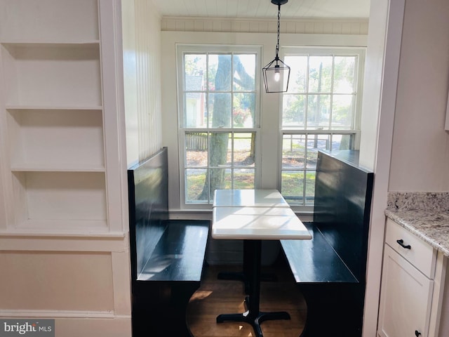 dining area with dark wood-type flooring and a healthy amount of sunlight