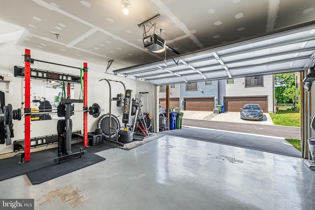 garage with a garage door opener