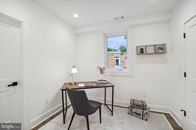 office area featuring light hardwood / wood-style flooring