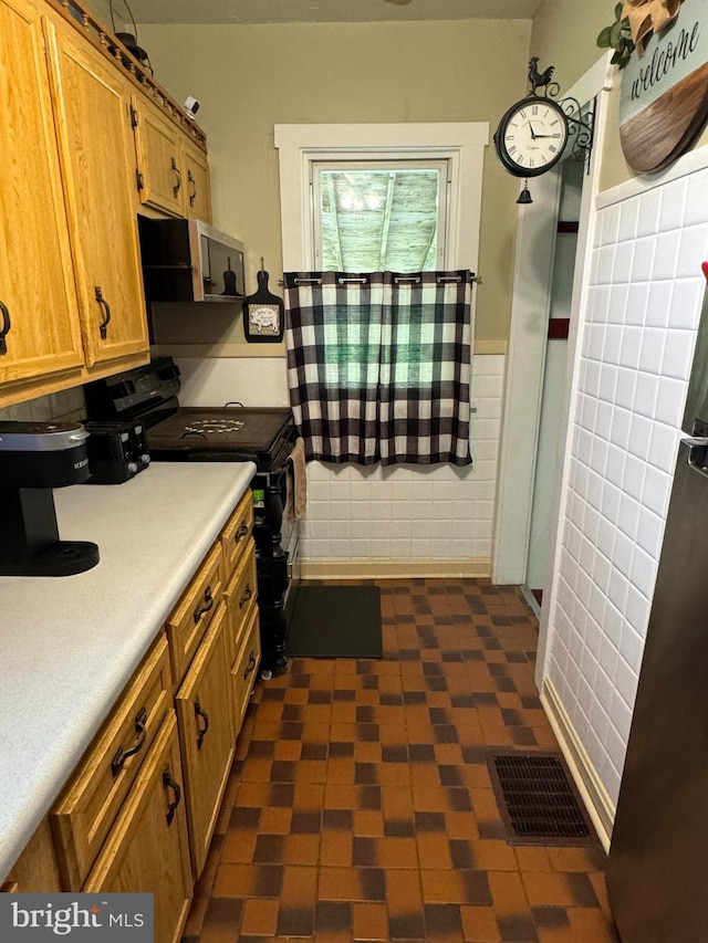 kitchen with black stove