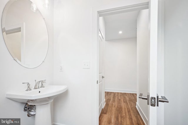 bathroom featuring wood-type flooring and sink