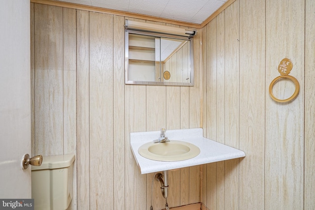 bathroom featuring wood walls and sink