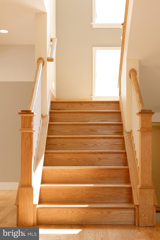 staircase with wood-type flooring