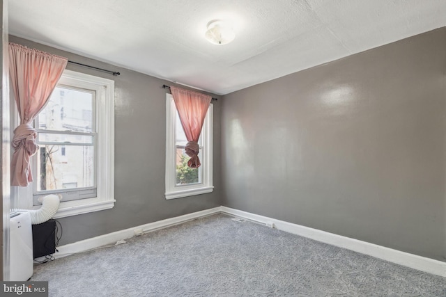 empty room with a wealth of natural light, carpet floors, and a textured ceiling