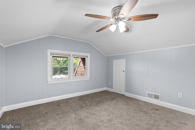 bonus room featuring vaulted ceiling, ceiling fan, and carpet floors