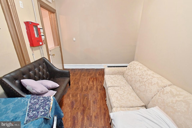 living area featuring dark wood-type flooring