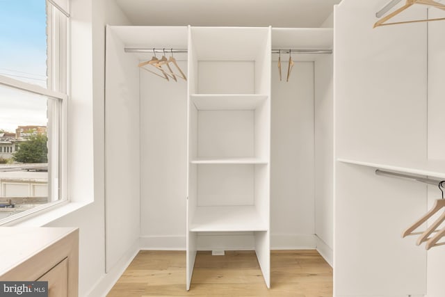 spacious closet with light hardwood / wood-style floors