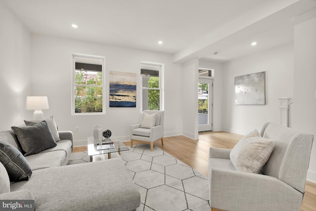 living room featuring light wood-type flooring