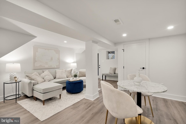 dining space featuring light hardwood / wood-style flooring