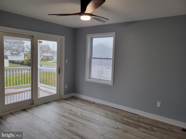 entryway with light hardwood / wood-style floors, plenty of natural light, and ceiling fan