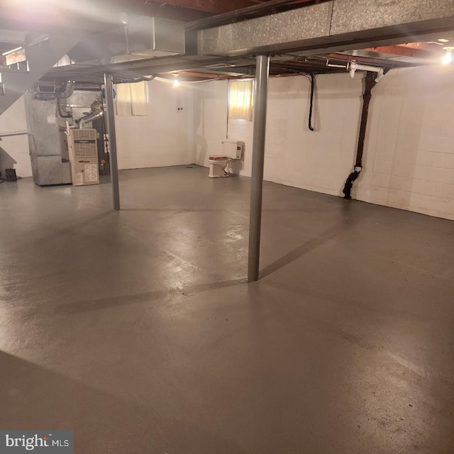 basement with heating unit