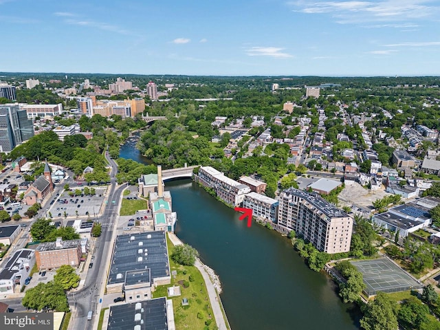 aerial view with a water view