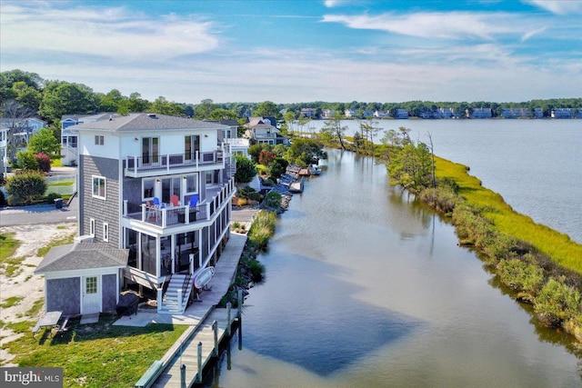 aerial view featuring a water view