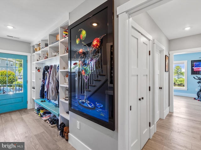 mudroom featuring light wood-type flooring