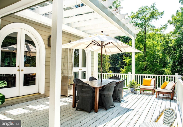 wooden terrace with french doors