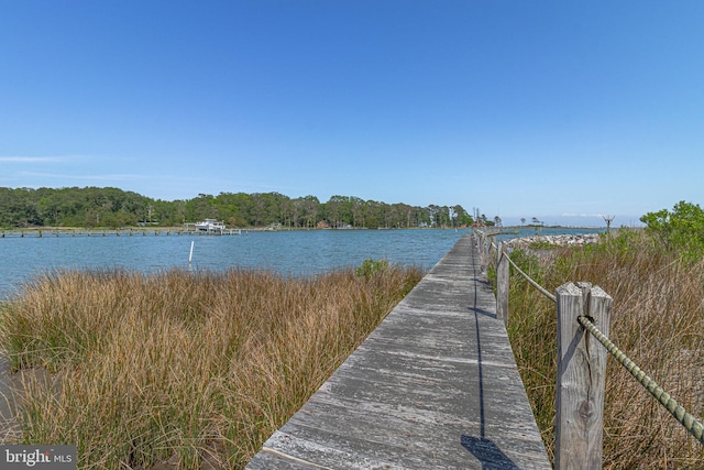 view of dock with a water view