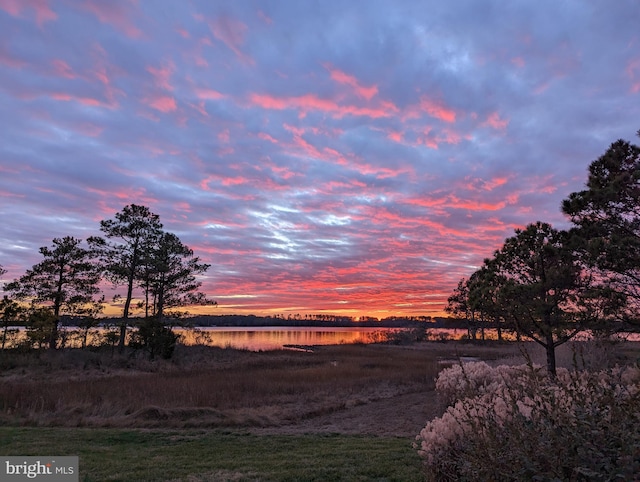 nature at dusk featuring a water view