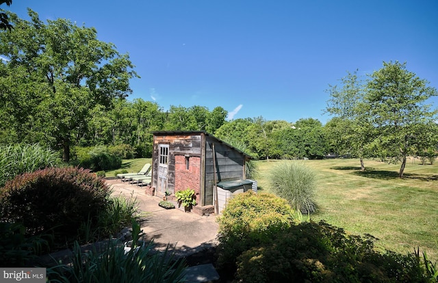 view of yard featuring a shed