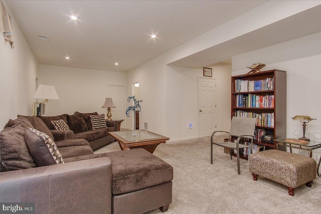 living room with light colored carpet