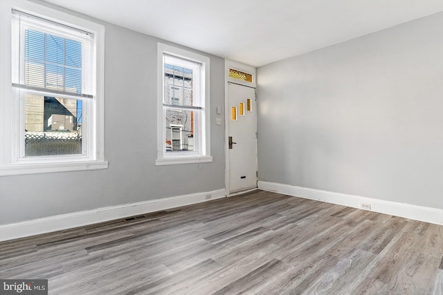 empty room featuring a healthy amount of sunlight and light wood-type flooring