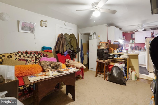 interior space featuring ceiling fan