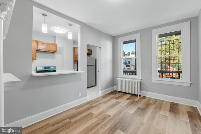 interior space featuring light wood-type flooring and radiator