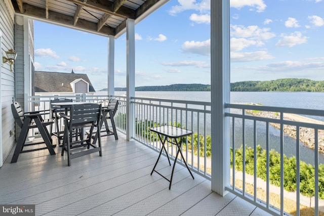 exterior space with a water view